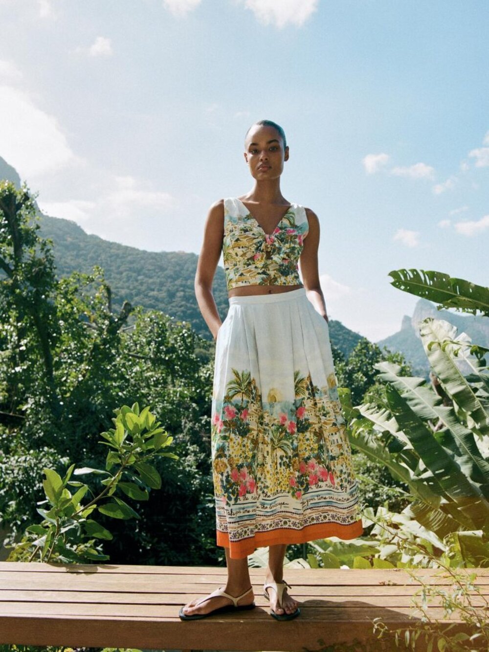 ZARA NWT Printed Co‑Ord Set Knotted Crop Top & Midi Skirt Size XS Boho Garden - Picture 2 of 14